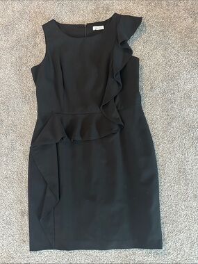 Calvin Klein Black Ruffle Sheath Midi Dress